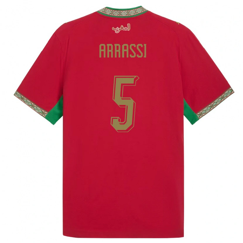 Danxen Mujer Camiseta Marruecos Bouchaib Arrassi #5 Rojo Verde Blanco 1ª Equipación 26-28 La Camisa México