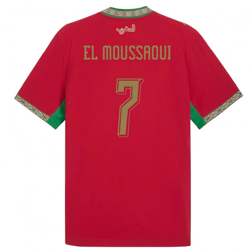 Danxen Mujer Camiseta Marruecos Hamza El Moussaoui #7 Rojo Verde Blanco 1ª Equipación 26-28 La Camisa México