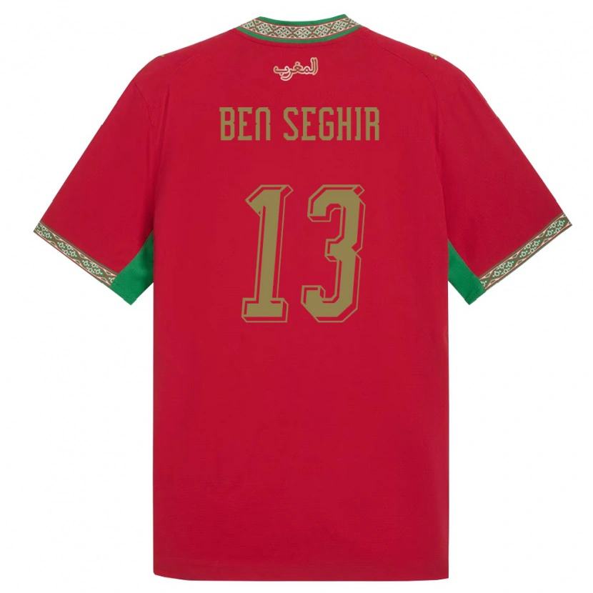 Danxen Mujer Camiseta Marruecos Eliesse Ben Seghir #13 Rojo Verde Blanco 1ª Equipación 26-28 La Camisa México