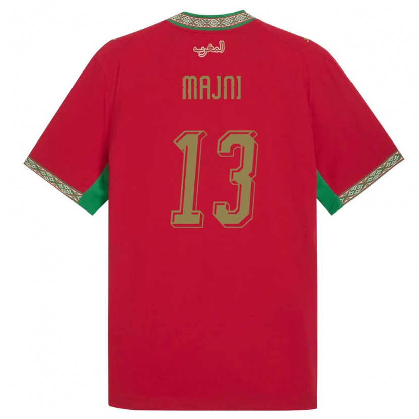 Danxen Mujer Camiseta Marruecos Taha Majni #13 Rojo Verde Blanco 1ª Equipación 26-28 La Camisa México