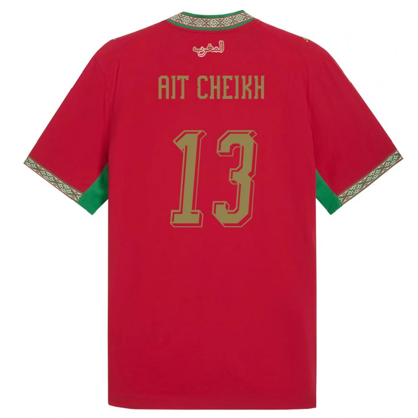 Danxen Mujer Camiseta Marruecos Driss Ait Cheikh #13 Rojo Verde Blanco 1ª Equipación 26-28 La Camisa México