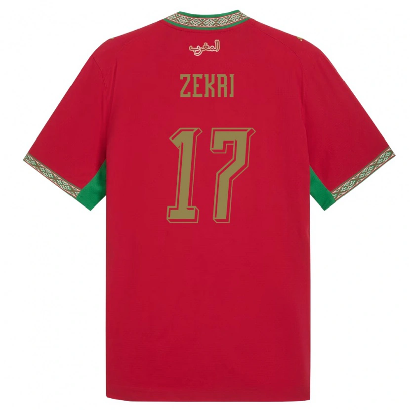 Danxen Mujer Camiseta Marruecos Moncef Zekri #17 Rojo Verde Blanco 1ª Equipación 26-28 La Camisa México