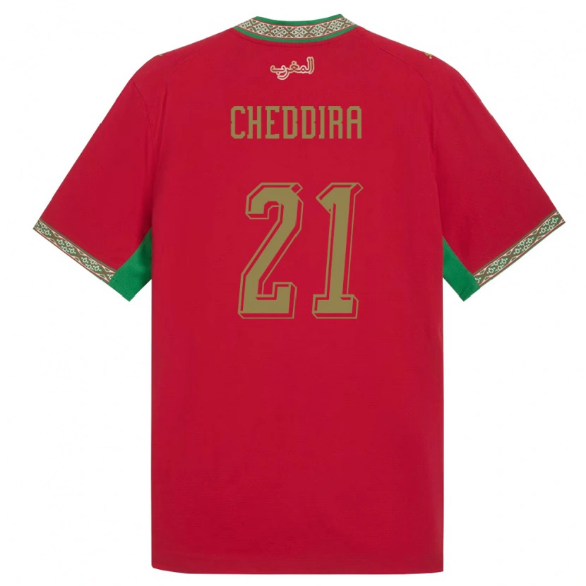 Danxen Mujer Camiseta Marruecos Walid Cheddira #21 Rojo Verde Blanco 1ª Equipación 26-28 La Camisa México