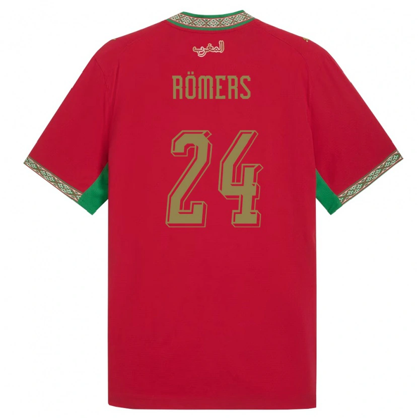 Danxen Mujer Camiseta Marruecos Arian Römers #24 Rojo Verde Blanco 1ª Equipación 26-28 La Camisa México