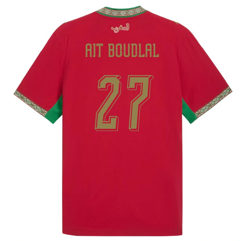 Danxen Mujer Camiseta Marruecos Abdelhamid Ait Boudlal #27 Rojo Verde Blanco 1ª Equipación 26-28 La Camisa México