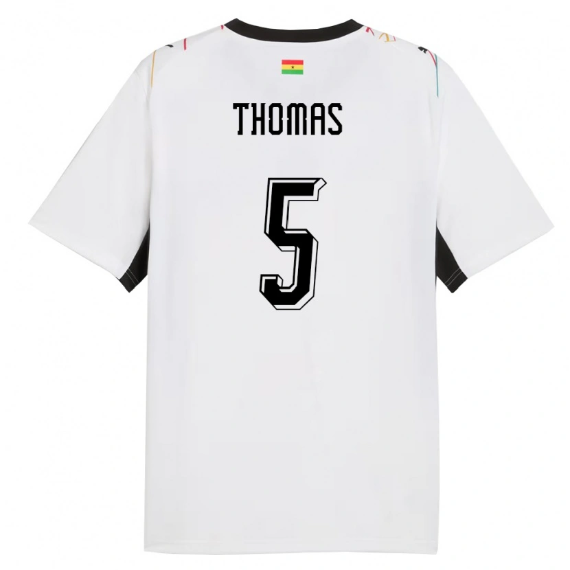 Danxen Mujer Camiseta Ghana Thomas Partey #5 Blanco Negro Amarillo 1ª Equipación 26-28 La Camisa México