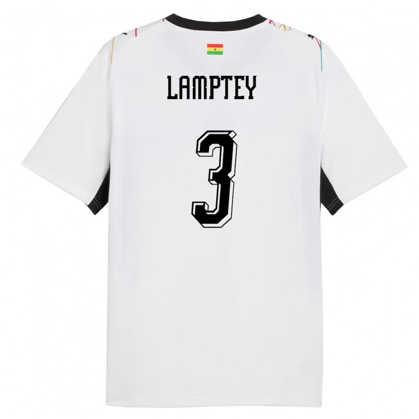 Danxen Mujer Camiseta Ghana Tariq Lamptey #3 Blanco Negro Amarillo 1ª Equipación 26-28 La Camisa México