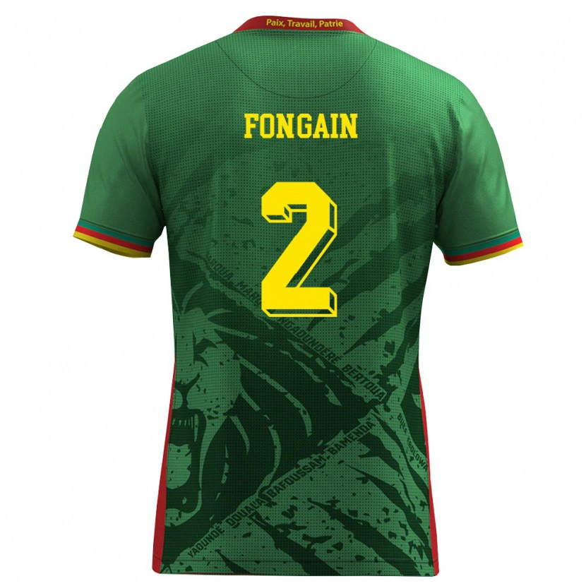Danxen Mujer Camiseta Camerún Meyepya Fongain #2 Verde Amarillo Rojo 1ª Equipación 26-28 La Camisa México