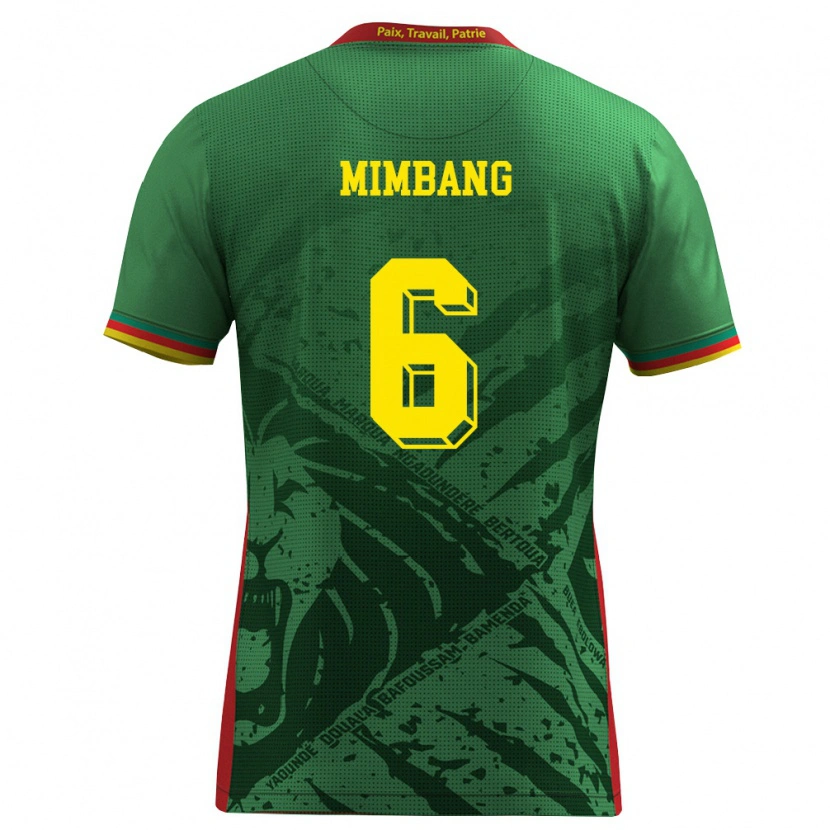 Danxen Mujer Camiseta Camerún David Mimbang #6 Verde Amarillo Rojo 1ª Equipación 26-28 La Camisa México