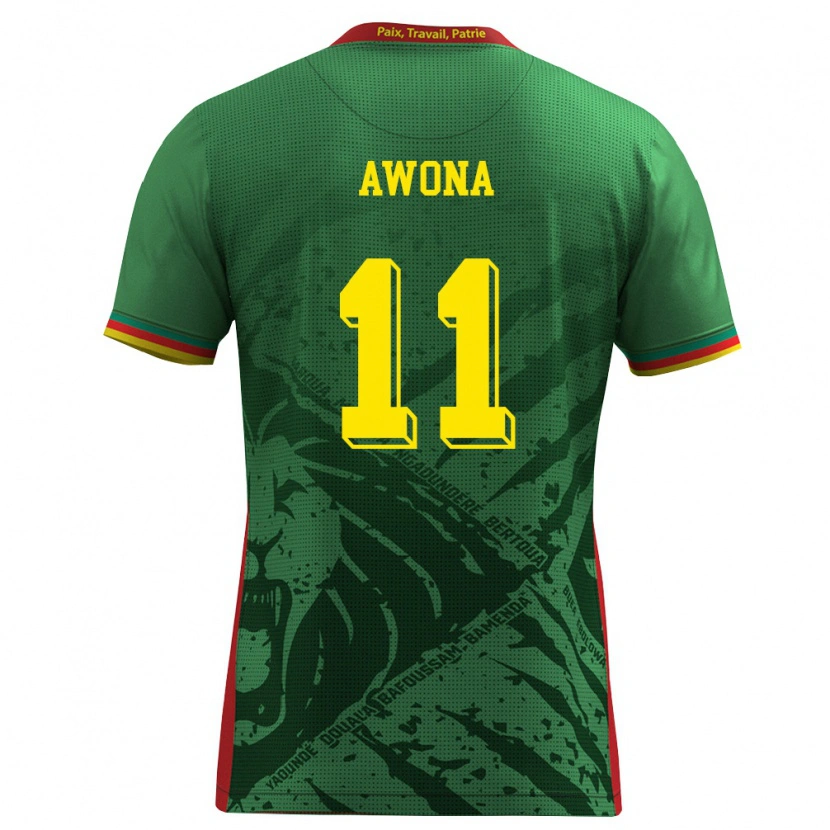 Danxen Mujer Camiseta Camerún Aurelle Awona #11 Verde Amarillo Rojo 1ª Equipación 26-28 La Camisa México