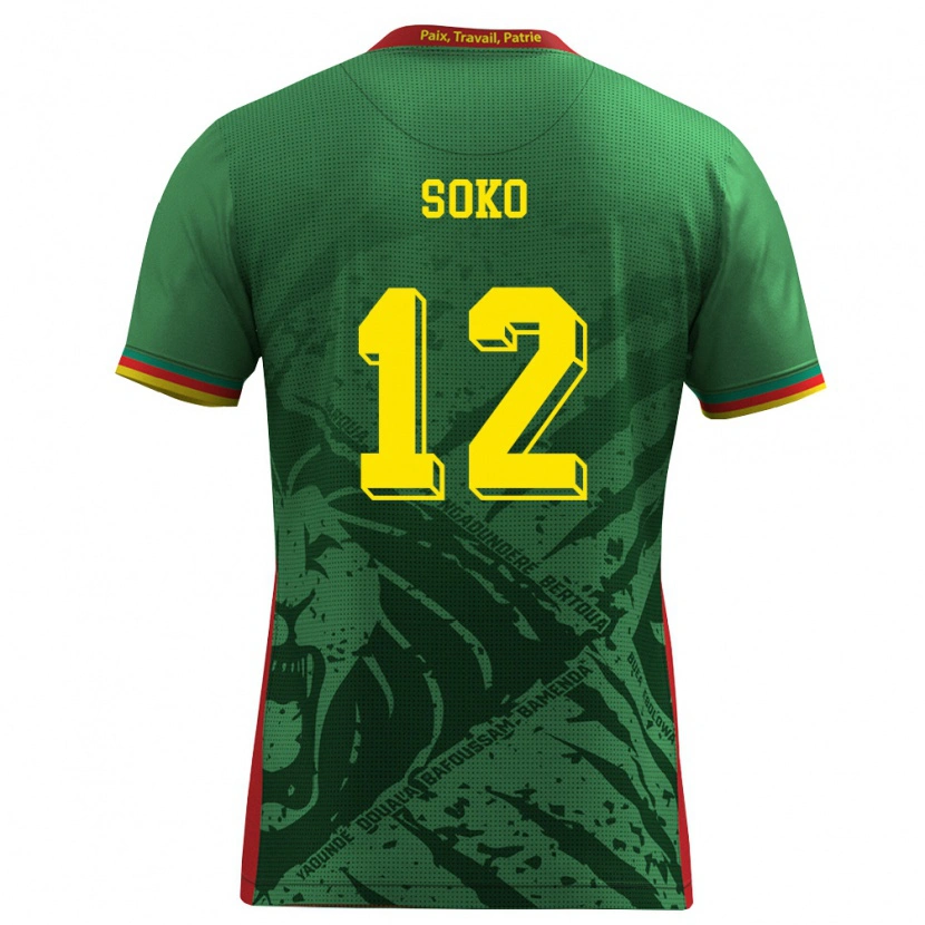 Danxen Mujer Camiseta Camerún Patrick Soko #12 Verde Amarillo Rojo 1ª Equipación 26-28 La Camisa México