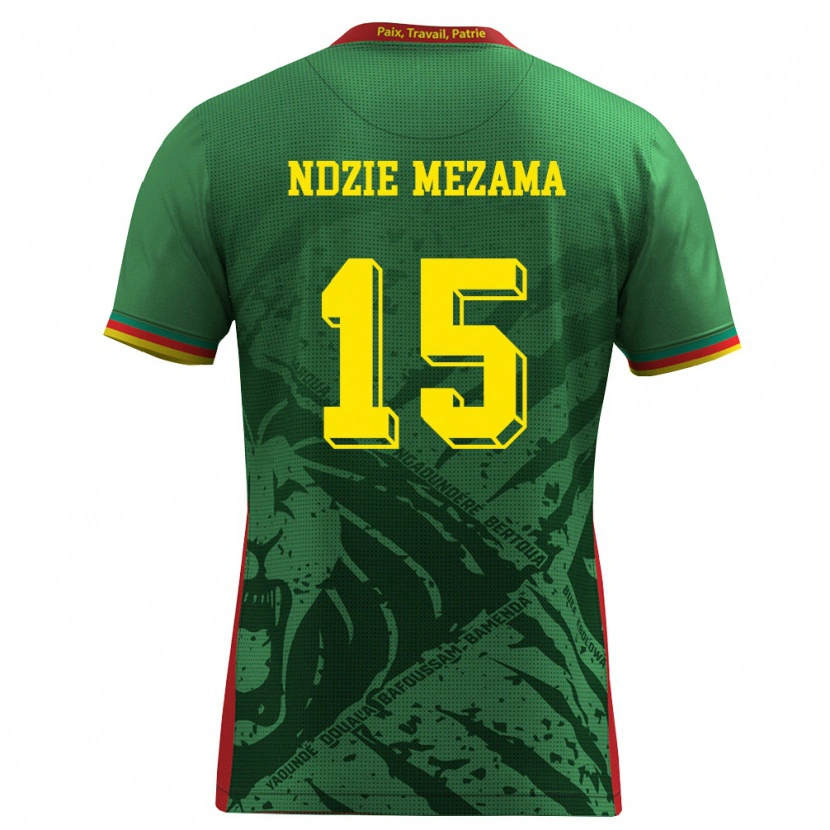 Danxen Mujer Camiseta Camerún Fabrice Ndzie Mezama #15 Verde Amarillo Rojo 1ª Equipación 26-28 La Camisa México