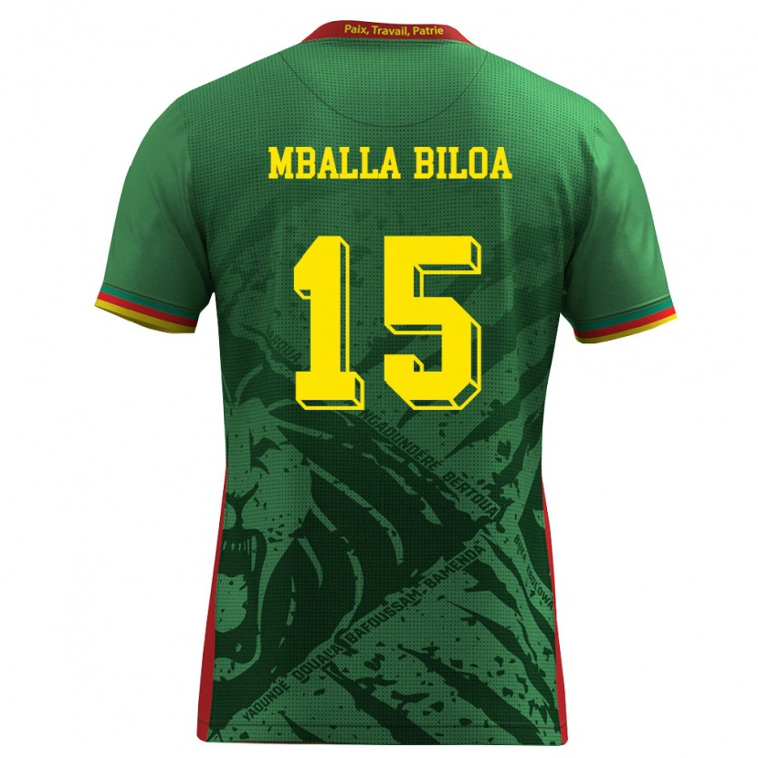 Danxen Mujer Camiseta Camerún Jules Victor Mballa Biloa #15 Verde Amarillo Rojo 1ª Equipación 26-28 La Camisa México