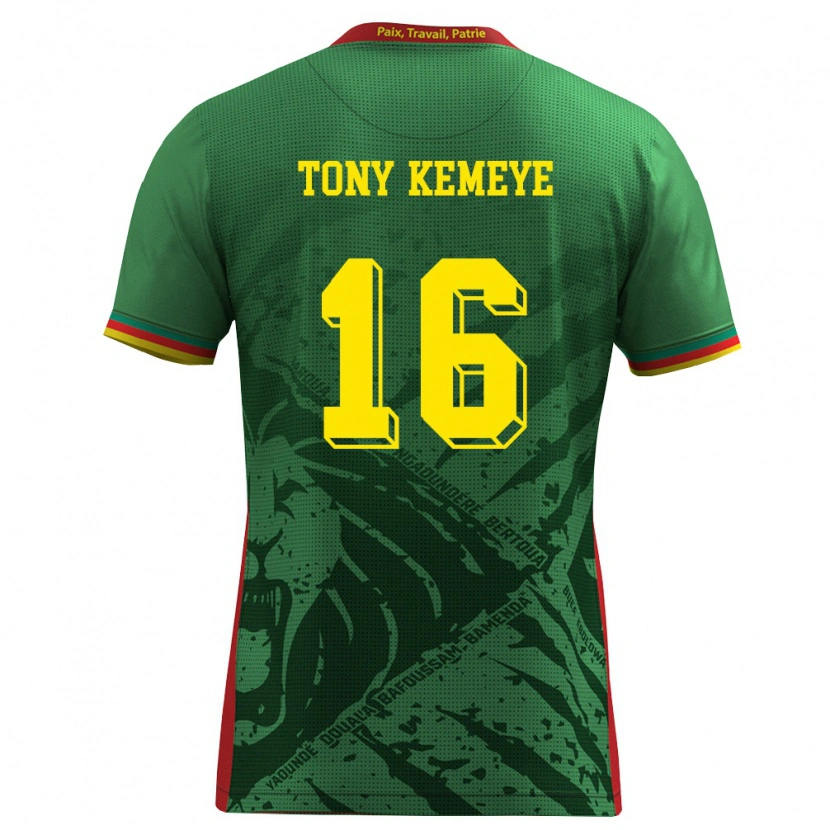 Danxen Mujer Camiseta Camerún Tony Beria Wabo Kemeye #16 Verde Amarillo Rojo 1ª Equipación 26-28 La Camisa México