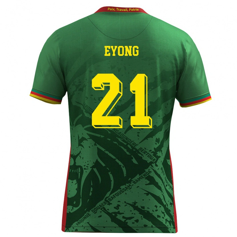 Danxen Mujer Camiseta Camerún Karl Etta Eyong #21 Verde Amarillo Rojo 1ª Equipación 26-28 La Camisa México