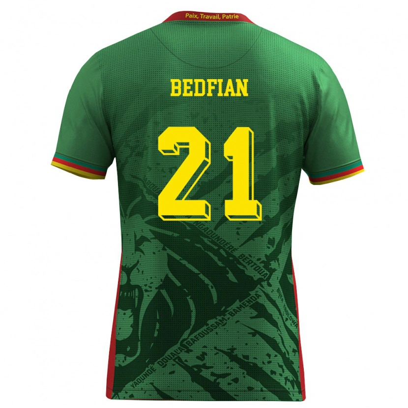 Danxen Mujer Camiseta Camerún Wilfried Bedfian #21 Verde Amarillo Rojo 1ª Equipación 26-28 La Camisa México