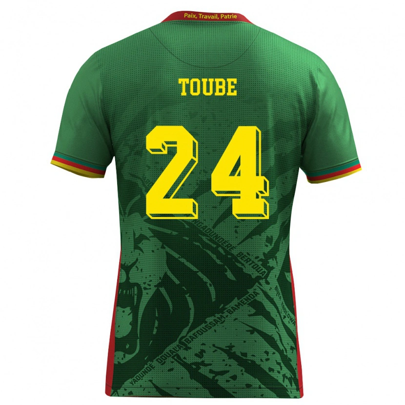 Danxen Mujer Camiseta Camerún Godefroy Toube #24 Verde Amarillo Rojo 1ª Equipación 26-28 La Camisa México