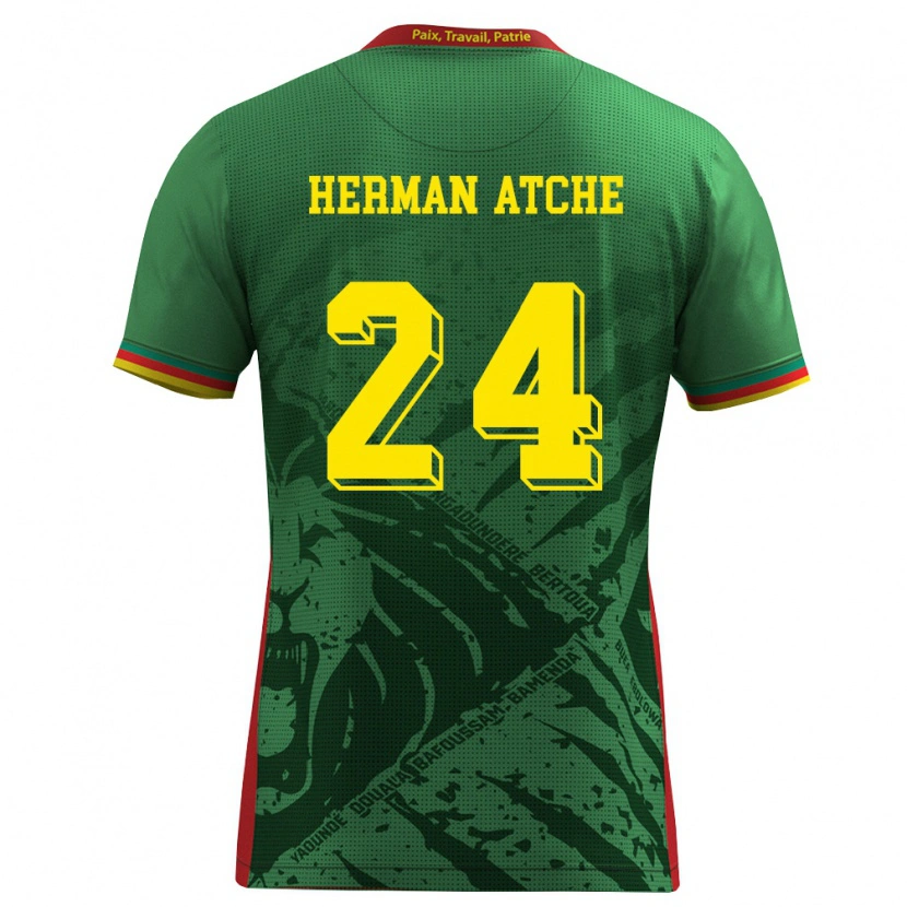 Danxen Mujer Camiseta Camerún Miguel Herman Atche #24 Verde Amarillo Rojo 1ª Equipación 26-28 La Camisa México