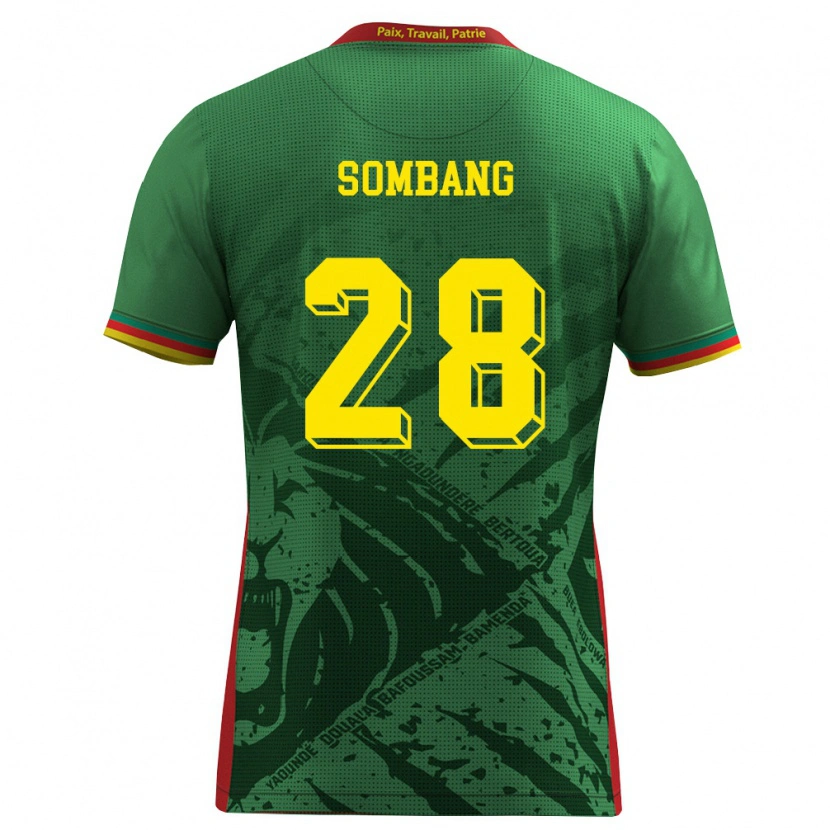 Danxen Mujer Camiseta Camerún Edouard Sombang #28 Verde Amarillo Rojo 1ª Equipación 26-28 La Camisa México