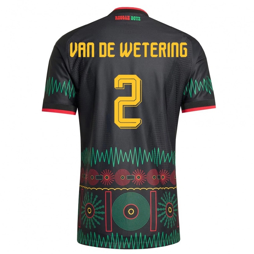 Danxen Mujer Camiseta Jamaica Marlon Van De Wetering #2 Negro Rojo Amarillo 2ª Equipación 26-28 La Camisa México