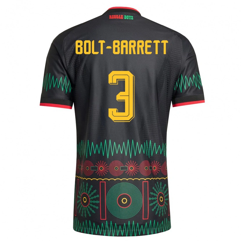 Danxen Mujer Camiseta Jamaica Nahshon Bolt-Barrett #3 Negro Rojo Amarillo 2ª Equipación 26-28 La Camisa México