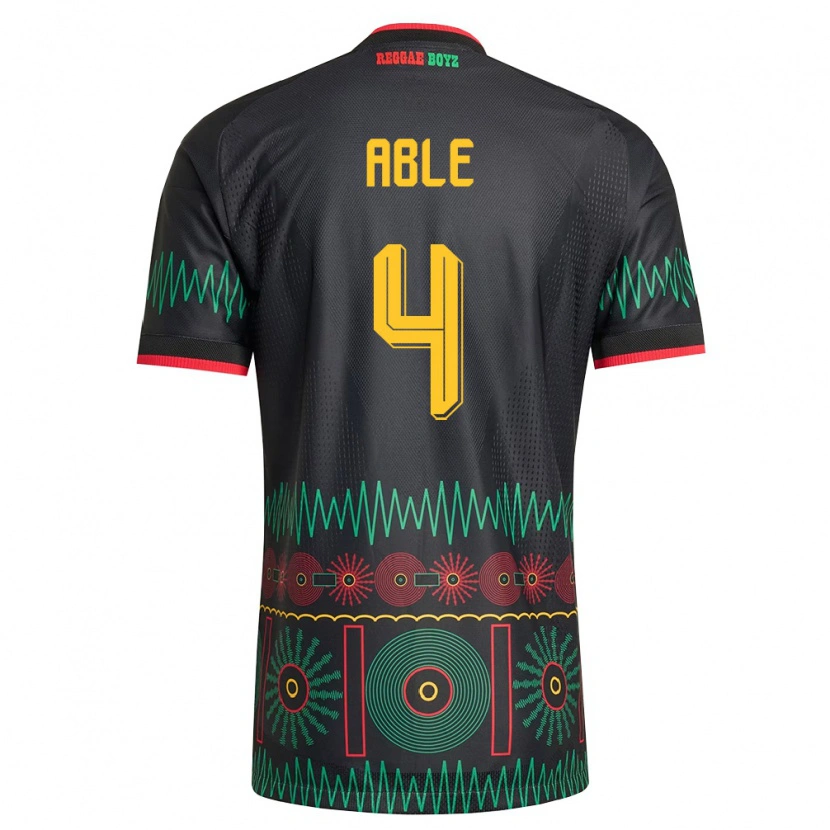 Danxen Mujer Camiseta Jamaica Nevillegail Able #4 Negro Rojo Amarillo 2ª Equipación 26-28 La Camisa México