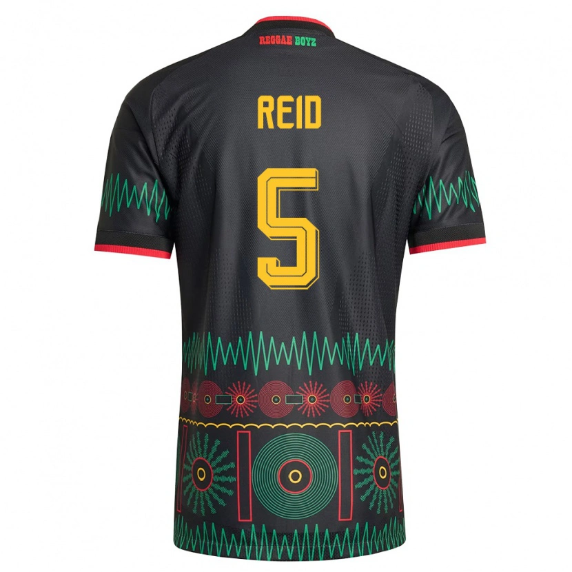 Danxen Mujer Camiseta Jamaica Adrian Reid #5 Negro Rojo Amarillo 2ª Equipación 26-28 La Camisa México