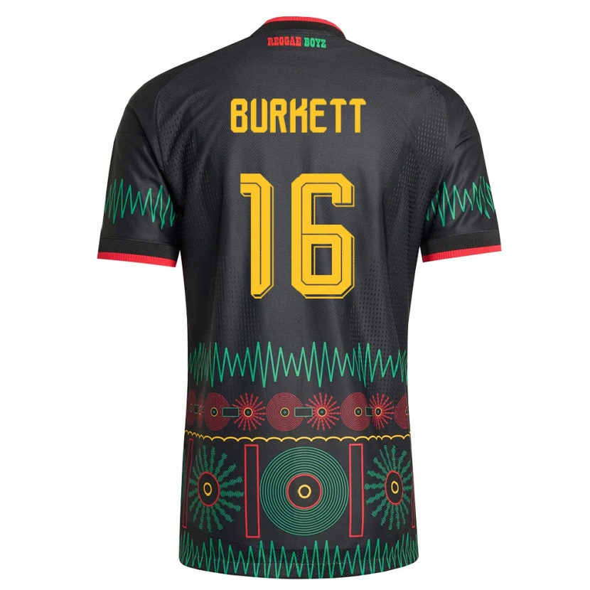 Danxen Mujer Camiseta Jamaica Brian Burkett #16 Negro Rojo Amarillo 2ª Equipación 26-28 La Camisa México