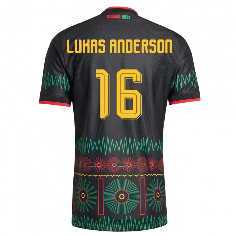 Danxen Mujer Camiseta Jamaica Lukas Anderson #16 Negro Rojo Amarillo 2ª Equipación 26-28 La Camisa México