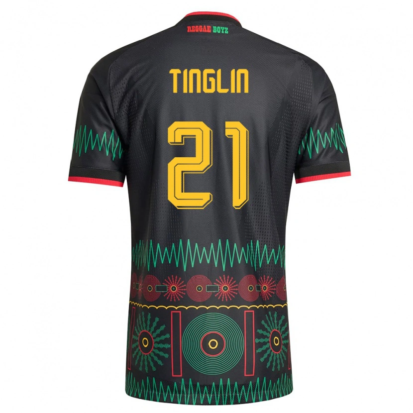 Danxen Mujer Camiseta Jamaica Carlyle Tinglin #21 Negro Rojo Amarillo 2ª Equipación 26-28 La Camisa México