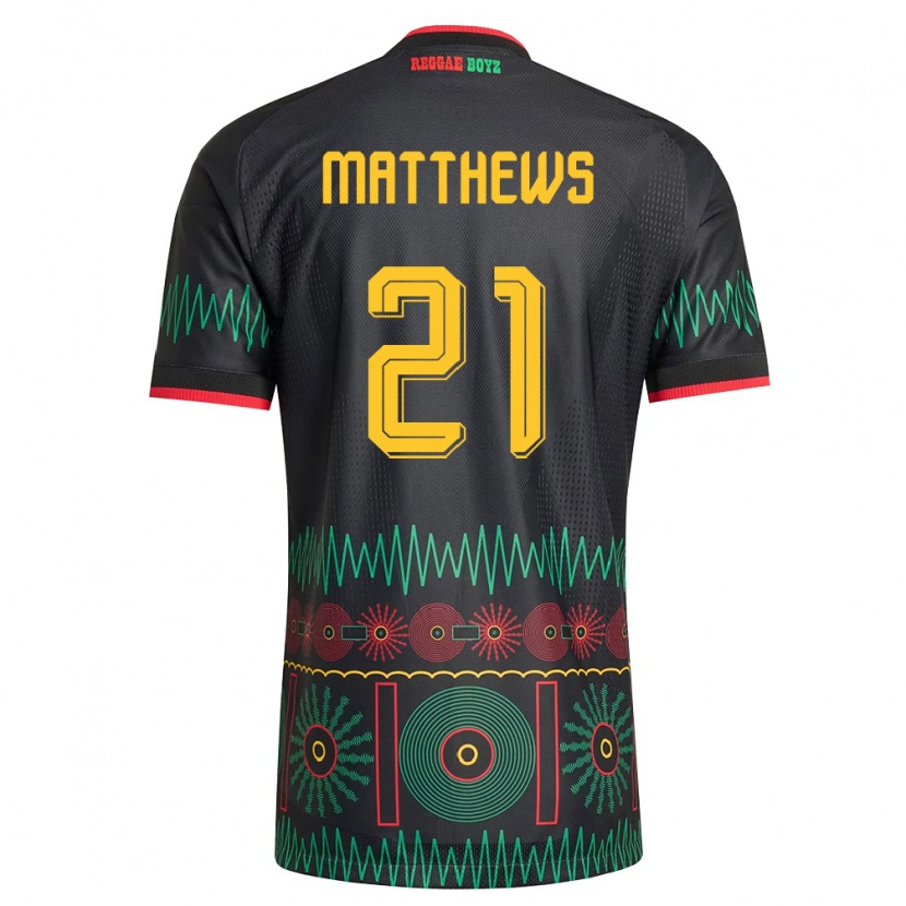 Danxen Mujer Camiseta Jamaica Cheyna Matthews #21 Negro Rojo Amarillo 2ª Equipación 26-28 La Camisa México
