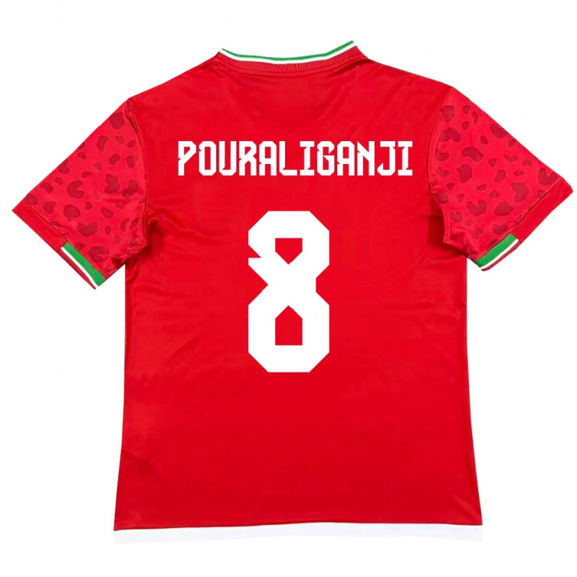 Danxen Mujer Camiseta Irán Morteza Pouraliganji #8 Rojo Blanco 2ª Equipación 26-28 La Camisa México