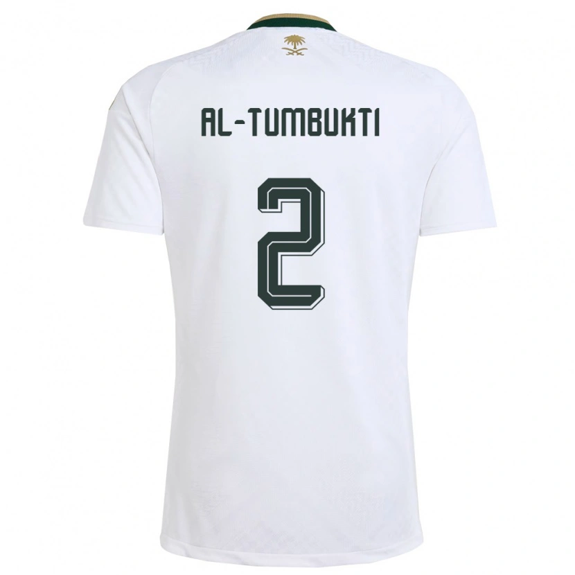 Danxen Mujer Camiseta Arabia Saudita Saud Al-Tumbukti #2 Blanco Verde Oro 2ª Equipación 26-28 La Camisa México