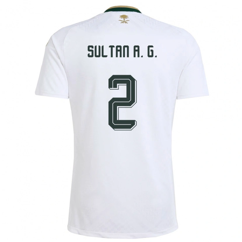 Danxen Mujer Camiseta Arabia Saudita Sultan Al-Ghannam #2 Blanco Verde Oro 2ª Equipación 26-28 La Camisa México