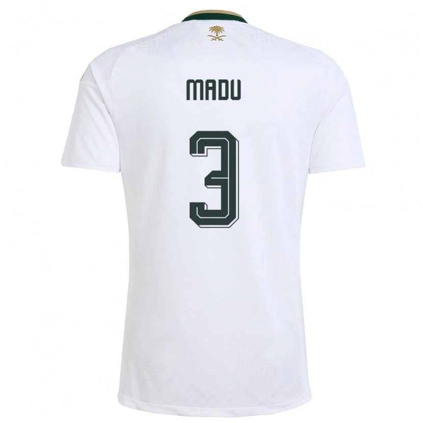 Danxen Mujer Camiseta Arabia Saudita Abdullah Madu #3 Blanco Verde Oro 2ª Equipación 26-28 La Camisa México