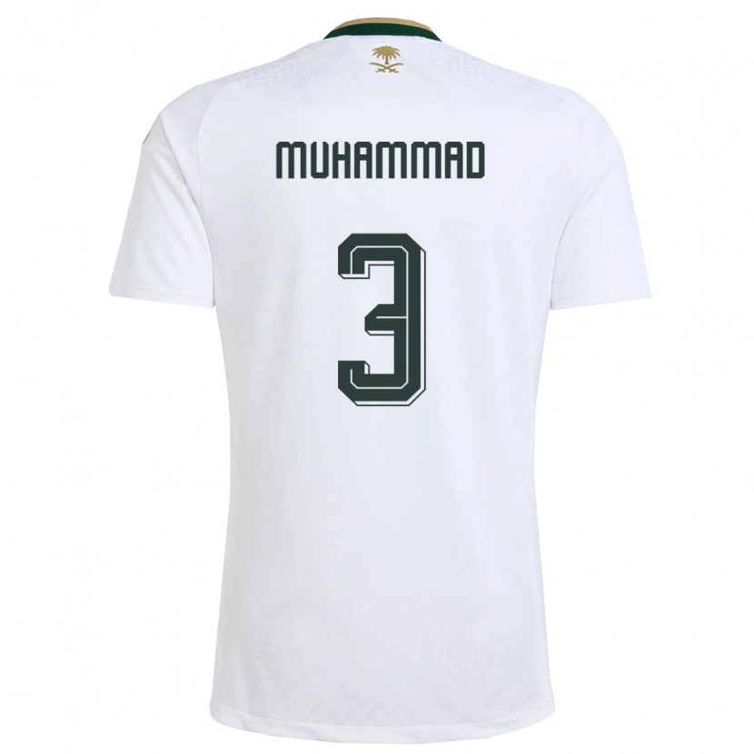 Danxen Mujer Camiseta Arabia Saudita Lin Muhammad #3 Blanco Verde Oro 2ª Equipación 26-28 La Camisa México