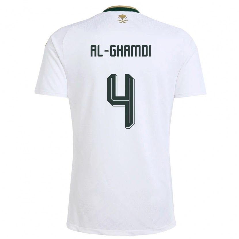 Danxen Mujer Camiseta Arabia Saudita Talah Al Ghamdi #4 Blanco Verde Oro 2ª Equipación 26-28 La Camisa México