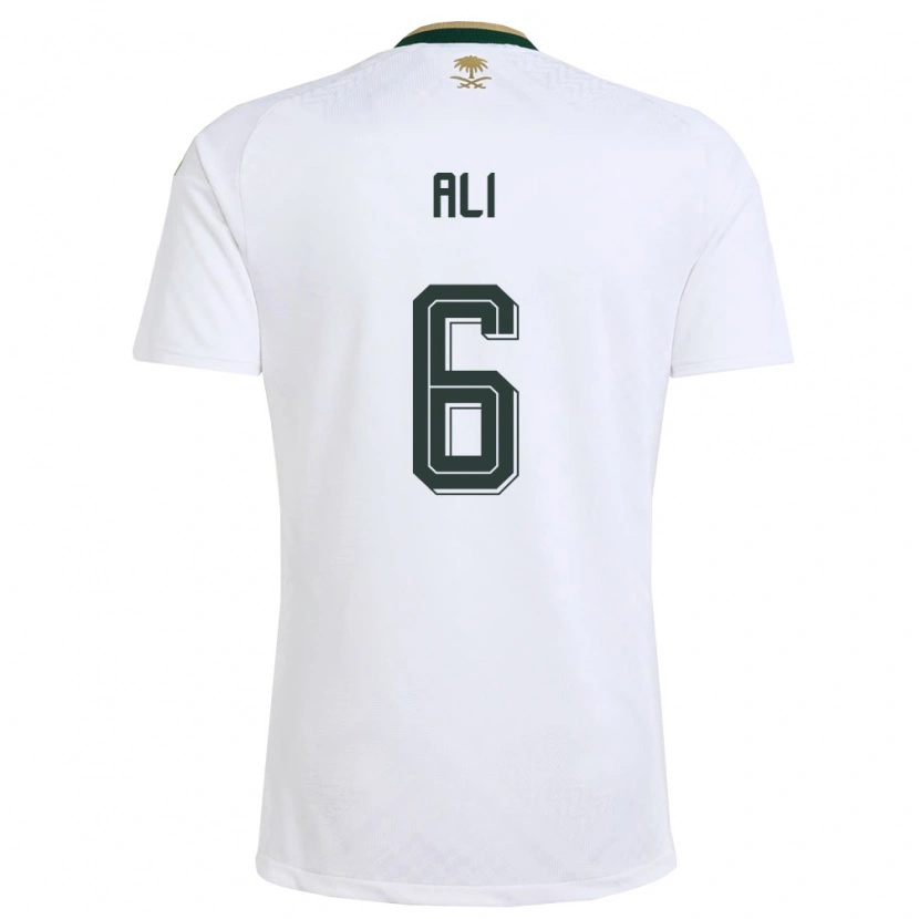 Danxen Mujer Camiseta Arabia Saudita Amjad Ali #6 Blanco Verde Oro 2ª Equipación 26-28 La Camisa México