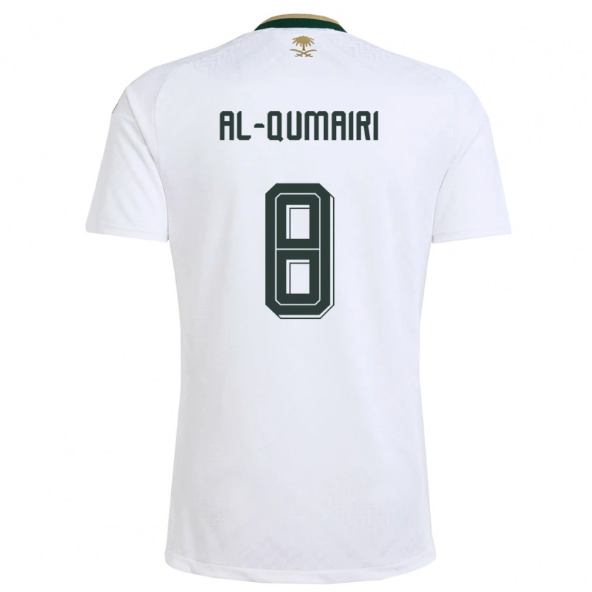 Danxen Mujer Camiseta Arabia Saudita Nawaf Al Qumairi #8 Blanco Verde Oro 2ª Equipación 26-28 La Camisa México
