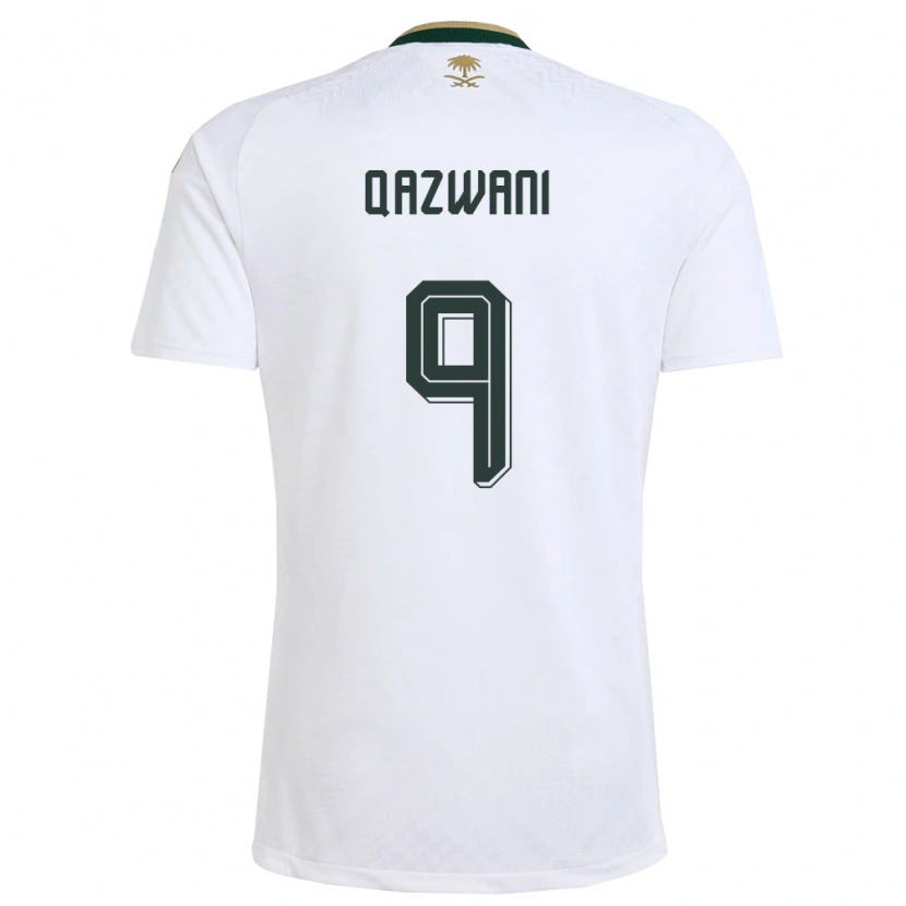 Danxen Mujer Camiseta Arabia Saudita Ali Qazwani #9 Blanco Verde Oro 2ª Equipación 26-28 La Camisa México