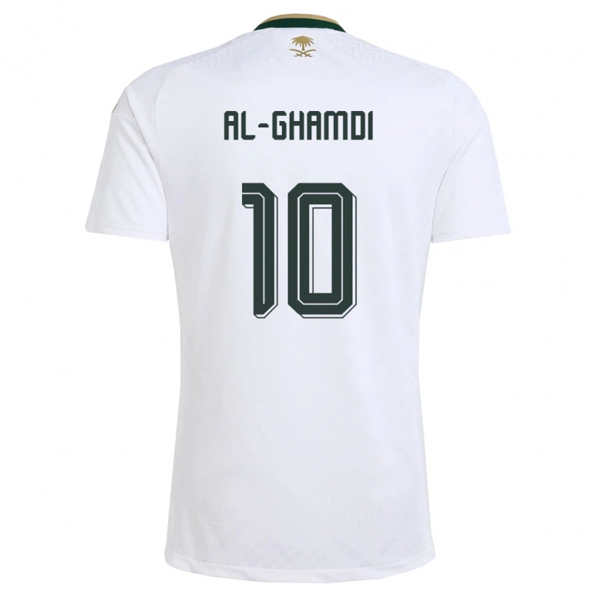 Danxen Mujer Camiseta Arabia Saudita Ziyad Al-Ghamdi #10 Blanco Verde Oro 2ª Equipación 26-28 La Camisa México