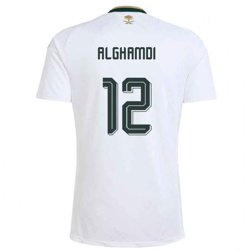 Danxen Mujer Camiseta Arabia Saudita Faisal Alghamdi #12 Blanco Verde Oro 2ª Equipación 26-28 La Camisa México
