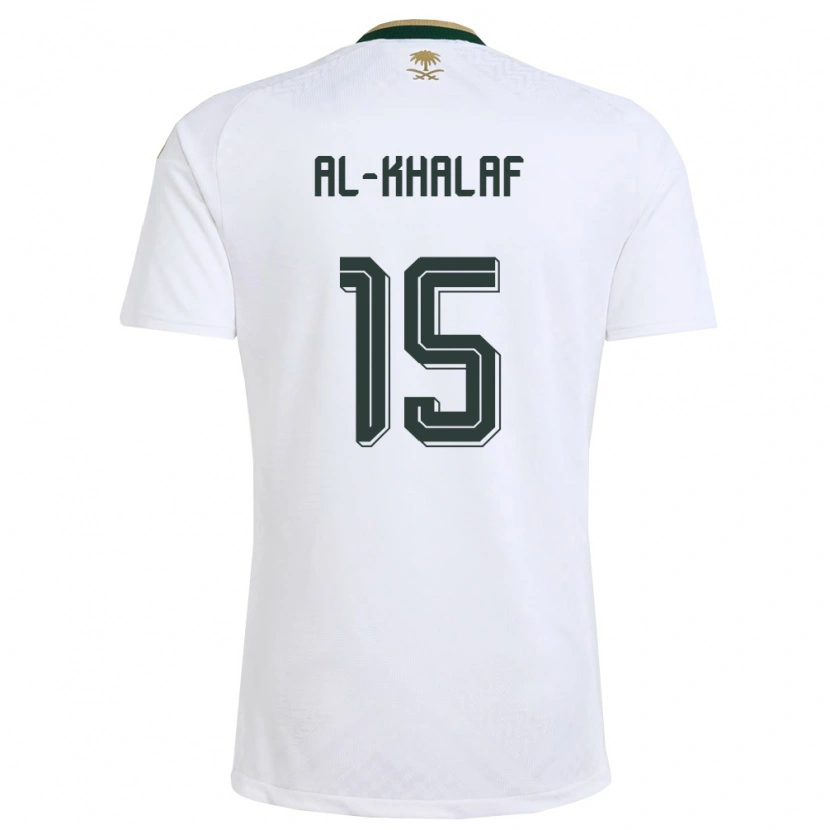 Danxen Mujer Camiseta Arabia Saudita Mohammed Al-Khalaf #15 Blanco Verde Oro 2ª Equipación 26-28 La Camisa México