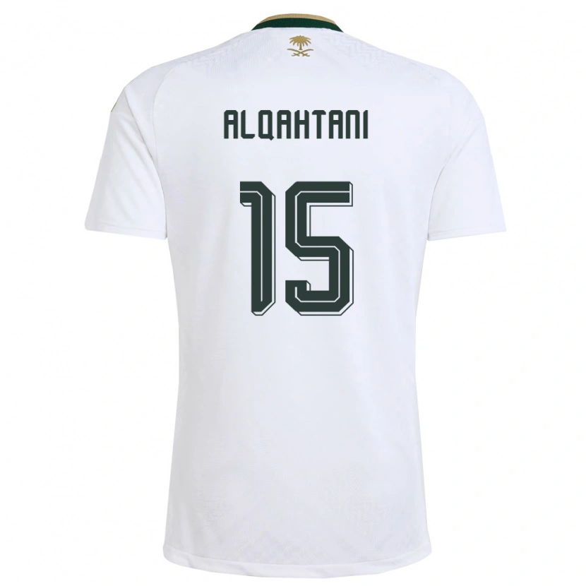 Danxen Mujer Camiseta Arabia Saudita Mohammed Alqahtani #15 Blanco Verde Oro 2ª Equipación 26-28 La Camisa México