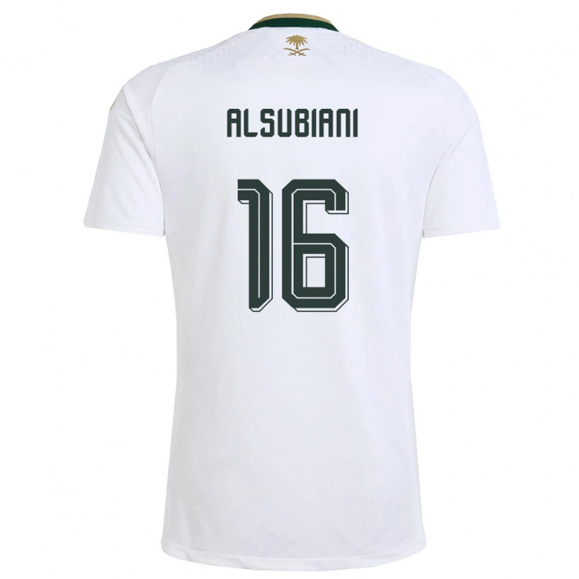 Danxen Mujer Camiseta Arabia Saudita Faisal Alsubiani #16 Blanco Verde Oro 2ª Equipación 26-28 La Camisa México