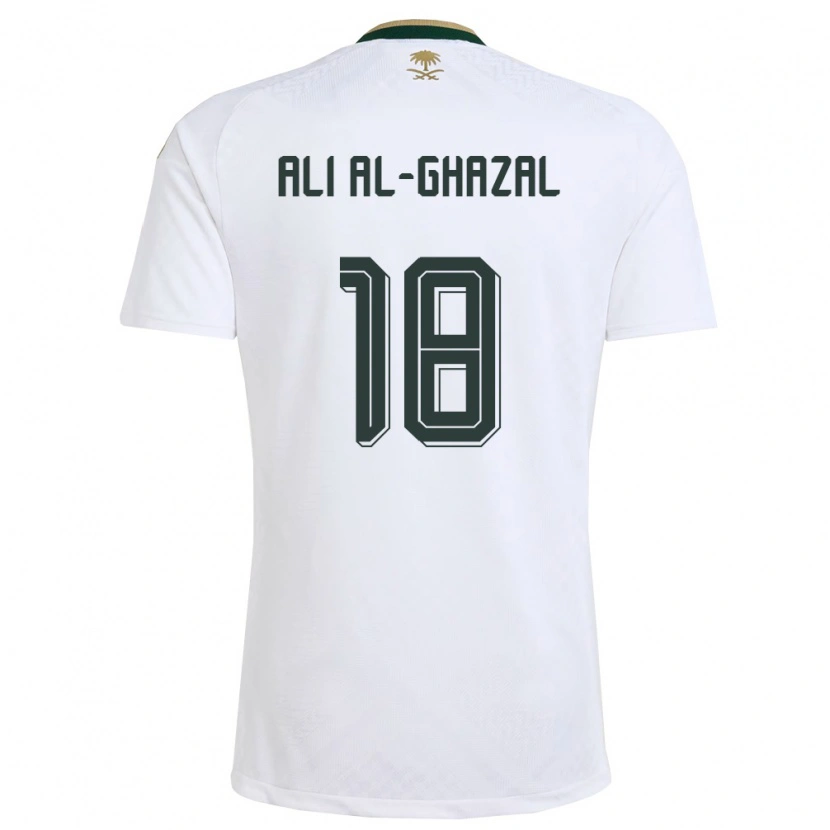 Danxen Mujer Camiseta Arabia Saudita Hassan Ali Al-Ghazal #18 Blanco Verde Oro 2ª Equipación 26-28 La Camisa México