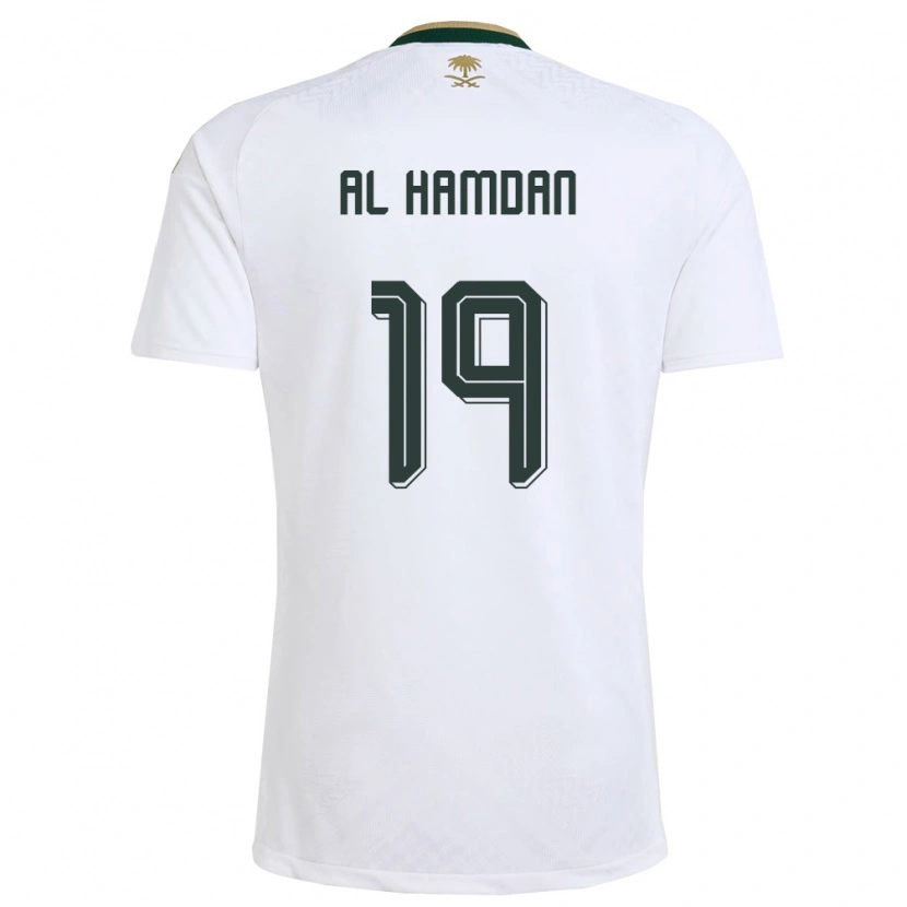 Danxen Mujer Camiseta Arabia Saudita Abdullah Al-Hamdan #19 Blanco Verde Oro 2ª Equipación 26-28 La Camisa México