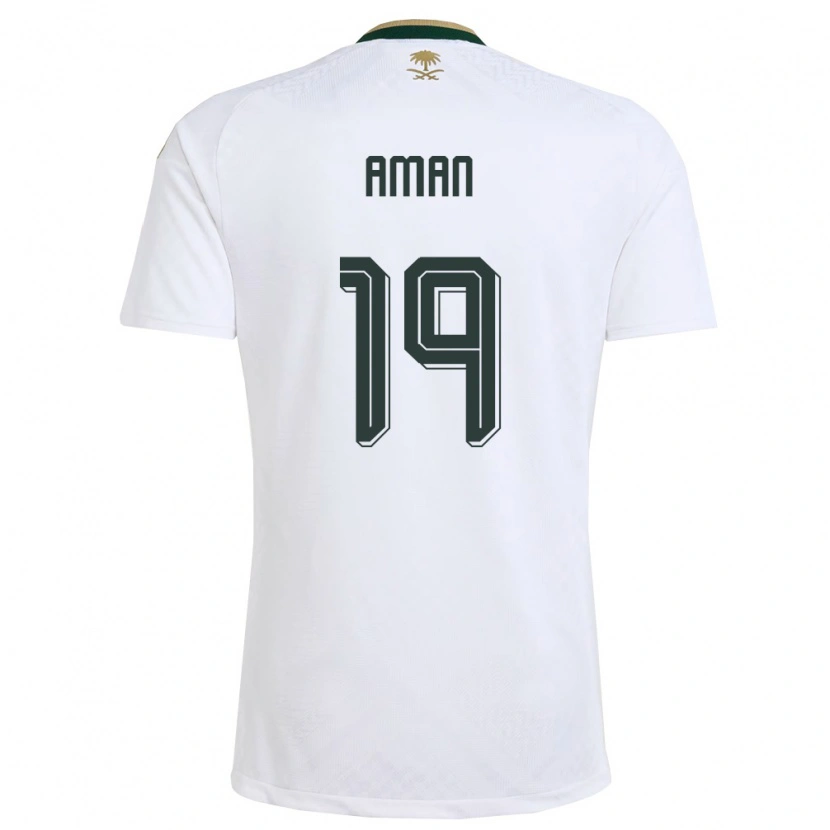 Danxen Mujer Camiseta Arabia Saudita Awad Aman #19 Blanco Verde Oro 2ª Equipación 26-28 La Camisa México