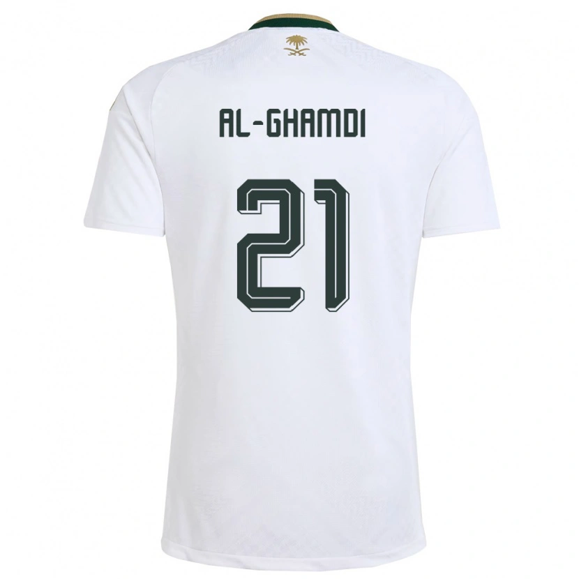 Danxen Mujer Camiseta Arabia Saudita Abdulrahman Al-Ghamdi #21 Blanco Verde Oro 2ª Equipación 26-28 La Camisa México