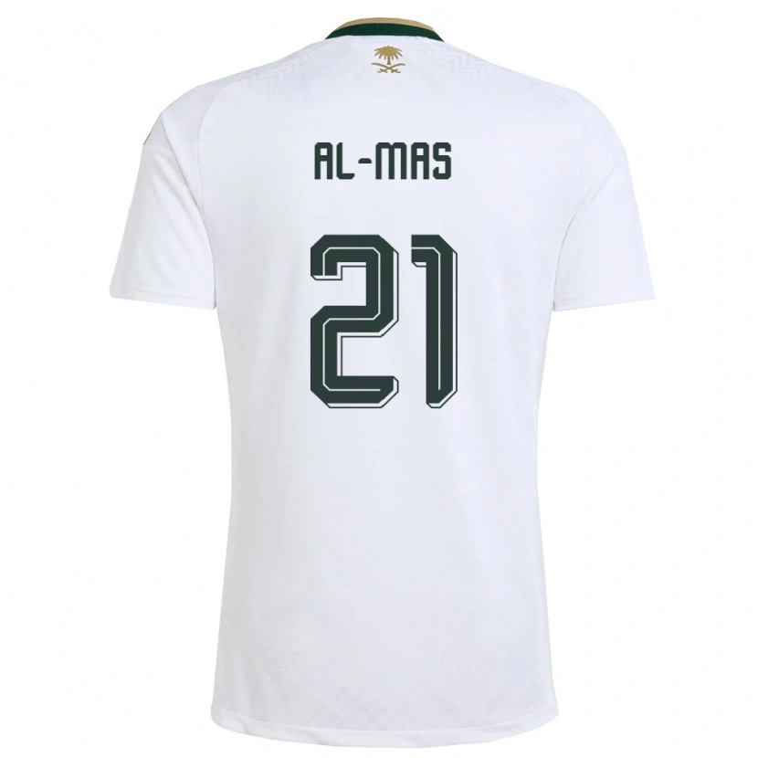 Danxen Mujer Camiseta Arabia Saudita Abdullah Al-Mas #21 Blanco Verde Oro 2ª Equipación 26-28 La Camisa México